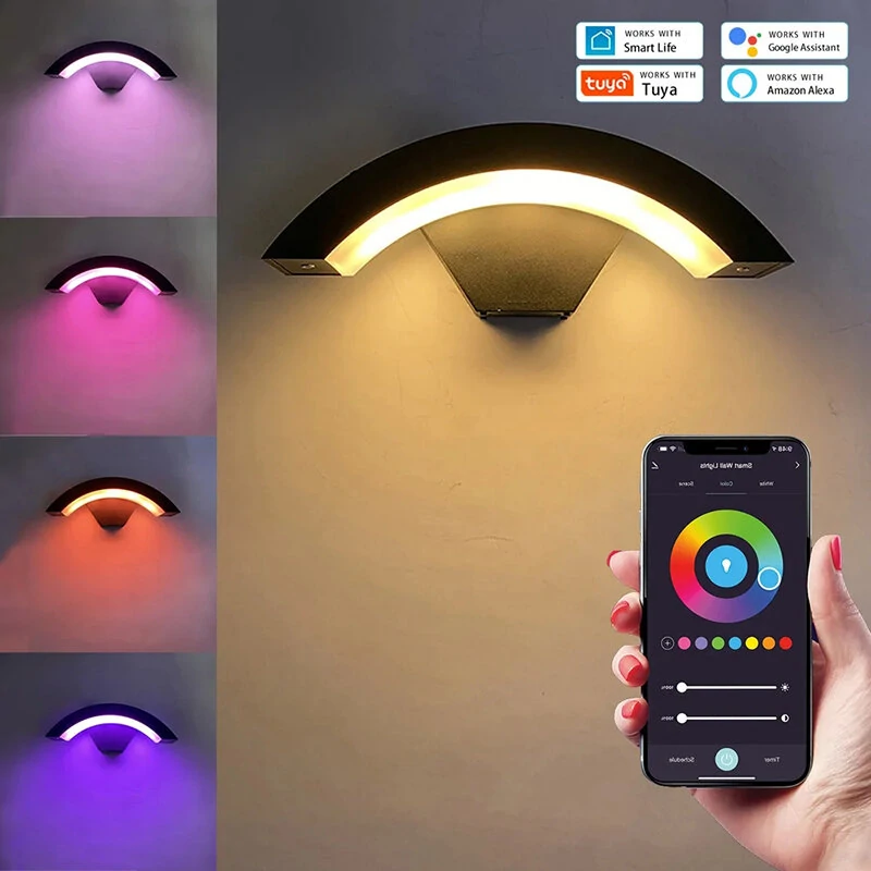 (image for) 9W Arc Shape Tuya WiFi Wall Light RGBW Color Change and Dimming Works with Smart Life APP Google Home and Alexa Voice Control