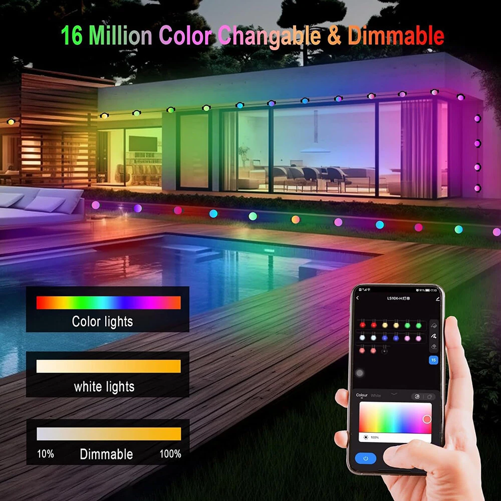 (image for) LIXINCORDA 49ft 33LED/ 32.8ft 20LED Smart RGB LED String Lights Outdoor IP65 Waterproof APP/Remote Control Music Sync Patio & Garden Lights