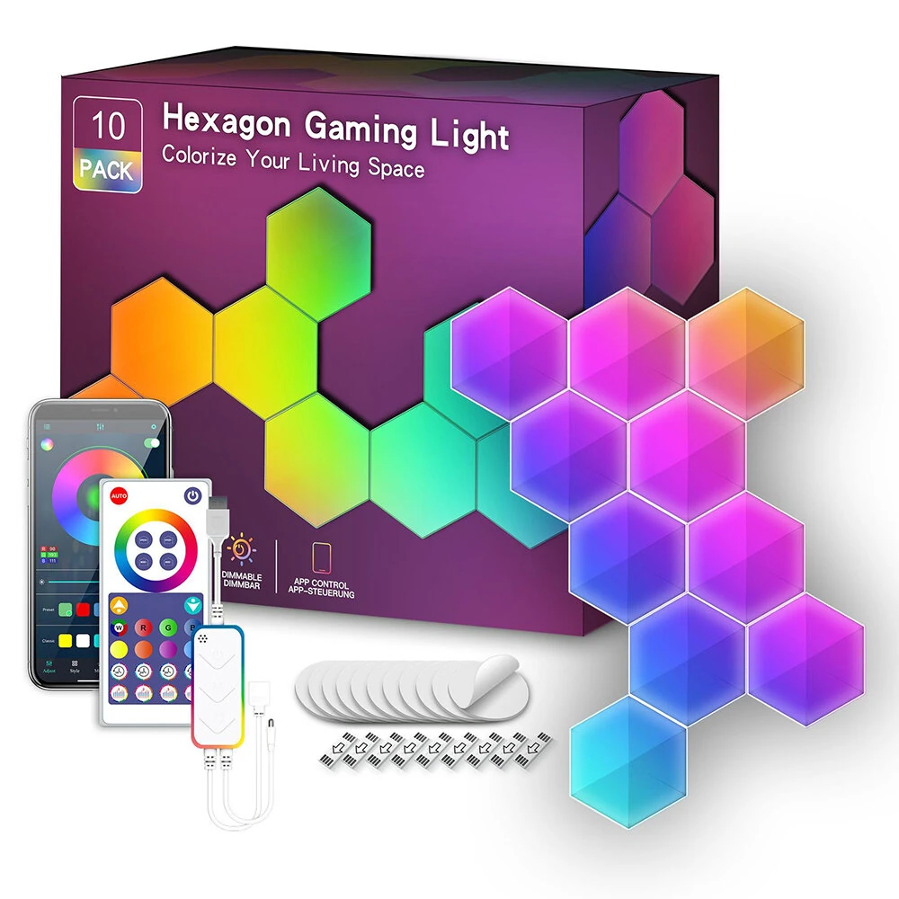 (image for) LIXINCORDA Smart RGBIC Hexagonal LED Light Panels Music Sync APP/Remote/Voice Control With Alexa Google