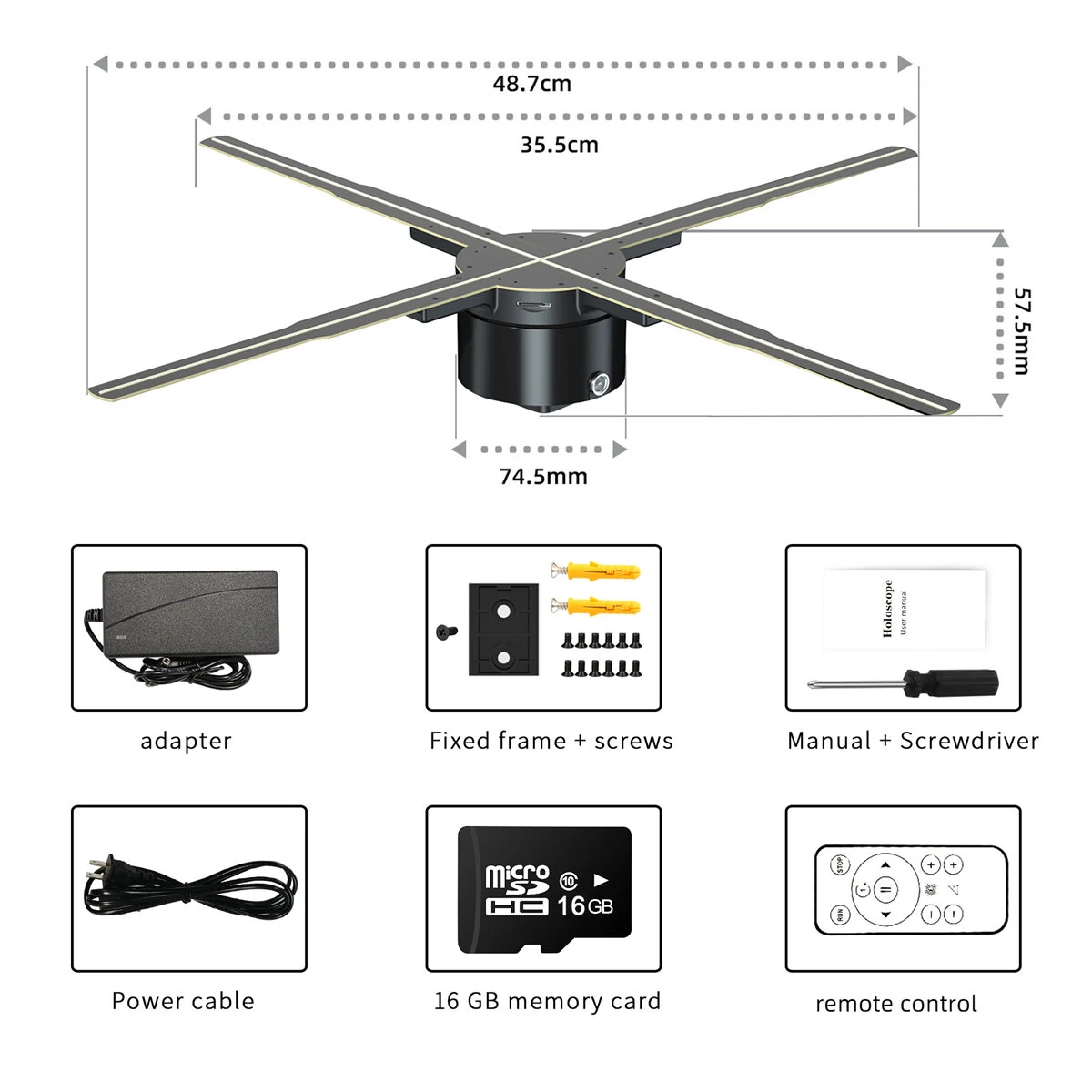 (image for) P50 Wifi Holographic Fan 3D Advertising Machine 576 LED Sign Neon Smart HD Player Support Video Picture Logo Holographic Light EU Plug