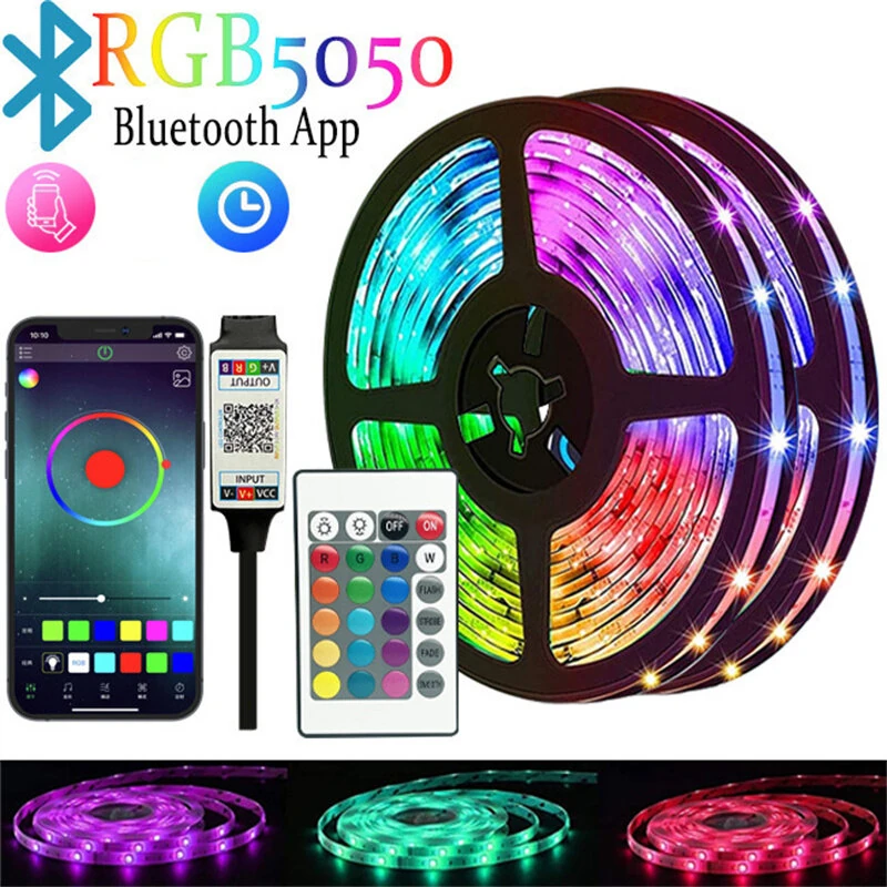 (image for) RGB LED Strip Kit 5050 Bluetooth Remote Control 5V 30 LEDs/m Adhesive Flexible Cuttable Strip Lights IP20 for Home Decor 1m 2m 5m 10m